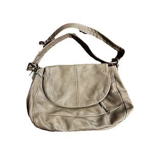 B. Makowsky Taupe Women's Shoulder Bag Animal Print Lining Magnetic Zip Closure